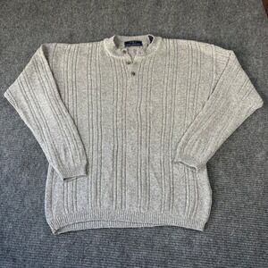 John Ashford Mens Gray Ribbed 100% Cotton Henley Sweater Large RN 13711 4001